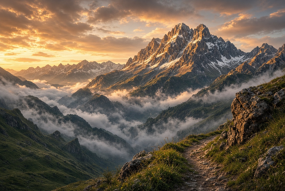 Berglandschaft bei Sonnenaufgang – Abenteuer warten